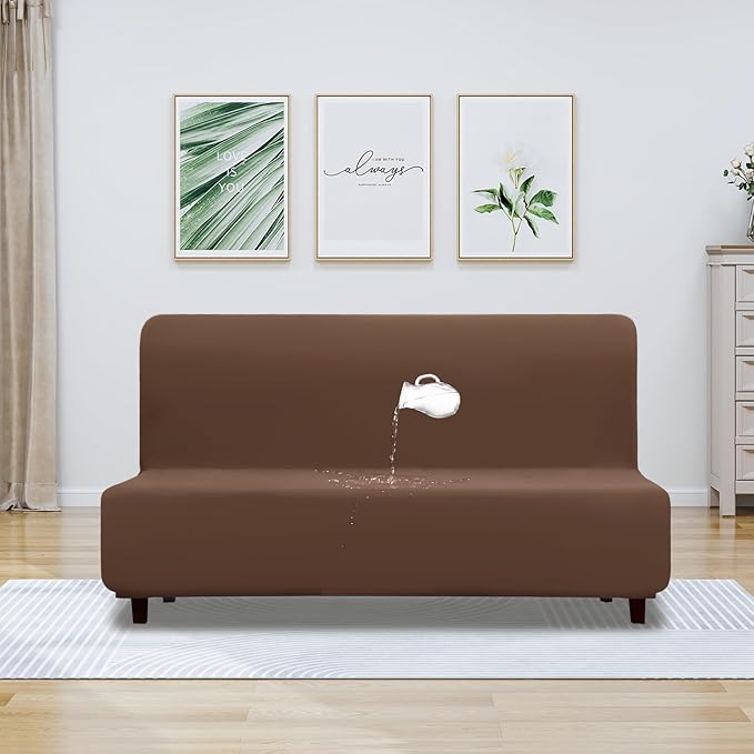 PureFit 100% Dual Waterproof Futon Cover - Stretch Non Slip Fleece Sofa Covers, Washable, Leakproof Furniture Protector for Kids, Pets, Dogs (Brown)