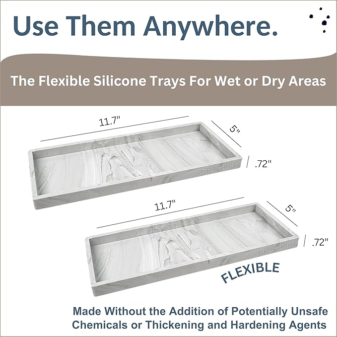 Spacewiser Countertop and Vanity Tray - 2 PC Large 11.7" Silicone Bathroom Trays, Counter Organizer, Dish Soap Sponge Holder Kitchen Sink Tray Organizer, Sink Caddy Toothbrush Key Kitchen Soap Trays
