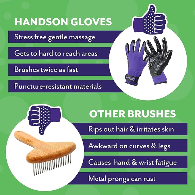 Pet Shedding, Bathing, Grooming, Hair Removing Gloves, Gentle Brush for Cats, Dogs, Horses by the #1 Ranked, Award-Winning Handson Gloves (Green, X-Large)