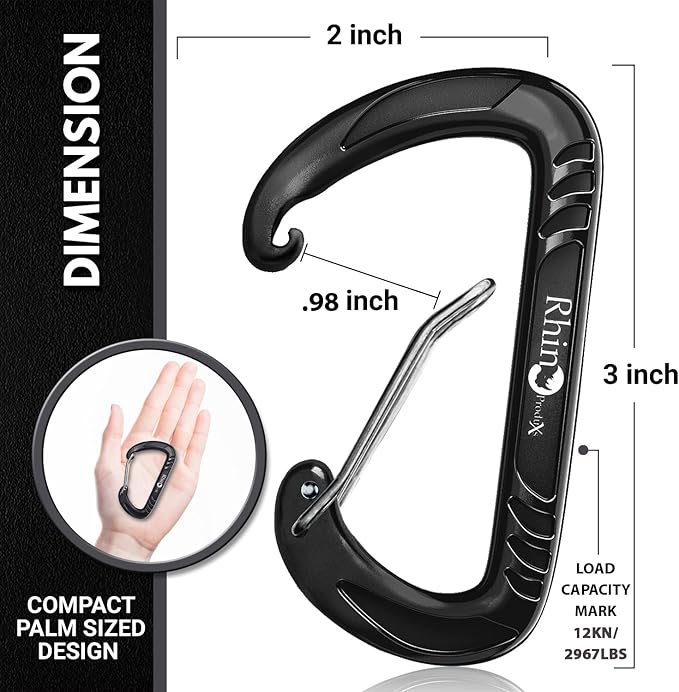 12kN (2697 lbs) Heavy Duty Carabiner Clips, for Securing Pets, Outdoor, Camping, Hiking, Hammock, Dog Leash Harness, Keychains