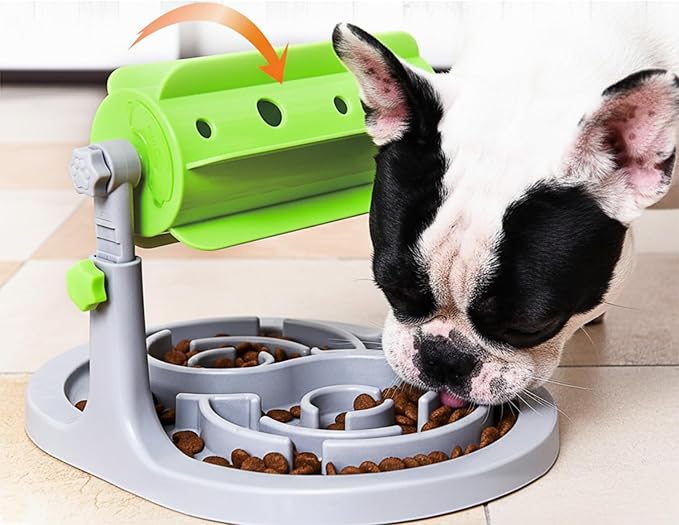 Ito Rocky Interactive Dog & Cat Food Puzzle Toy - Treat Boredom Dispensing Slow Feeder - Anxiety IQ Training in Smart Feeding and Adjustable Height for Small/Medium Dogs