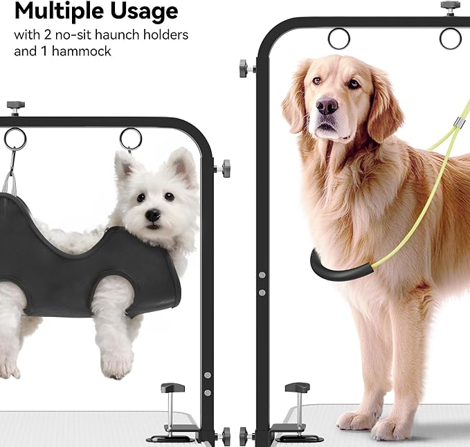 Josmimic Adjustable Dog Grooming Arm for Table: 42'' Height, 27''–39'' Width, Clamp Fits Up to 2.76'', with Hammock & 2 Nooses – Portable Pet Grooming Station for Nail Trimming, Cats & Dogs at Home