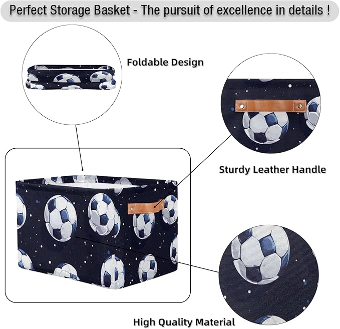 Cubes Storage Baskets,Soccer Sport Foldable Storage Box,Waterproof Open Shelf Organizer Bin for Kid Clothes Toy Empty Gift Baskets