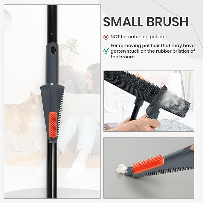 MAVRIZ Rubber Broom Carpet Rake for Pet Hair Removal - Fur Remover Broom with Squeegee for Carpet, Hardwood Floor, Tile