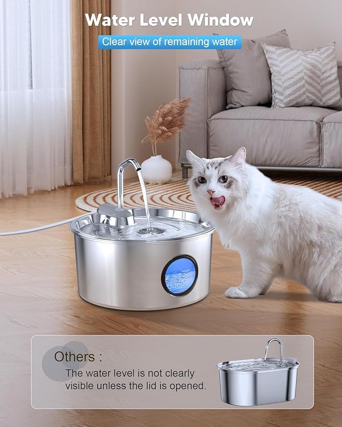 Cat Water Fountain Stainless Steel - 108oz/3.2L Automatic Cat Water Fountain for Drinking with 3PCS Filters, Metal Pet Water Fountain Water Dispenser for Cats, Puppy, Multiple Pets
