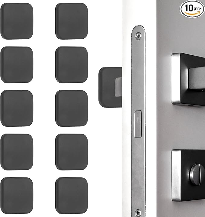 PATIKIL 10Pcs Door Knob Wall Protector, 1.6" Square Silicone Door Stoppers Self Adhesive Handle Bumper Cushion Pad Quiet Wall Protector for Fridge Home Office, Black(0.3" Thickness)