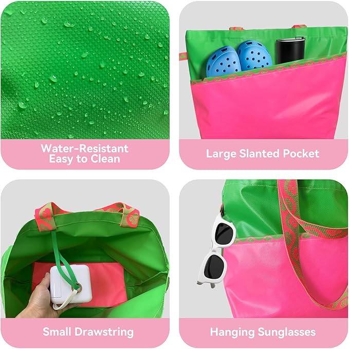Extra Large Tote Bag Foldable Waterproof Summer Beach Bag for Women Men, Dual Handles, for Swim Gym Camping Shopping