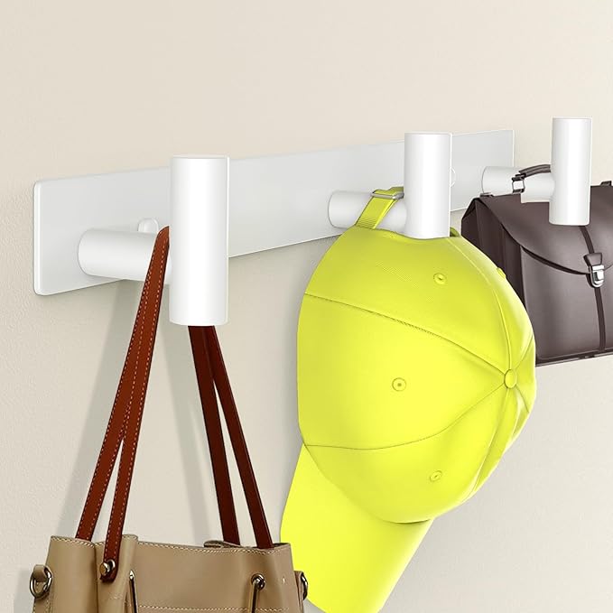 VINHOLD Wall Mounted Coat Rack-3 Hooks, Heavy Duty Stainless Steel Wall Hooks for Towel Coat Bag, Hat Rack Coat Hanger Coat Hooks Towel Racks for Bathroom Entryway Kitchen Hotel Office (White, 1 Pack)