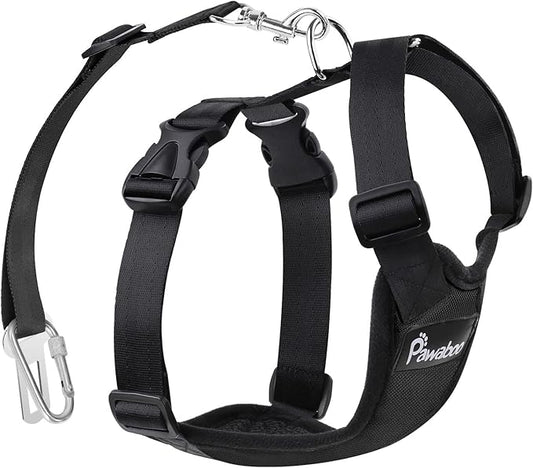 Pawaboo Adjustable Dog Safety Vest Harness with Seatbelt, Dog Seat Belt Harness for Car with Vehicle Connector Strap, Breathable Dog Seatbelt Safety Tether for Small Medium Large Pet, Small, Black