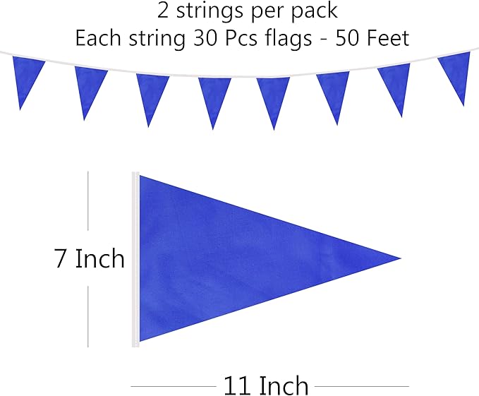 100 Feet Dark blue Pennant Banner Flags, 60 Pcs DIY Flag for Birthday, Party, Shops, Outdoor and Indoor Decorations, Festival Celebration (Dark blue)