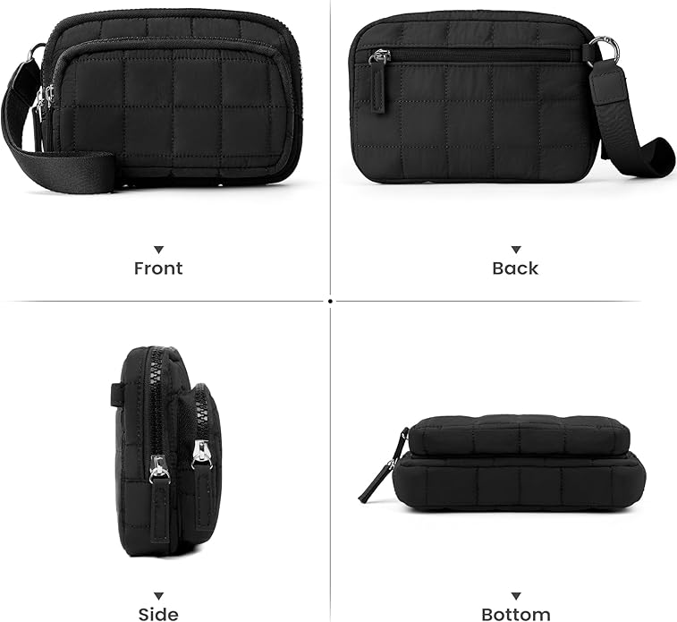 VONAL Wristlet Wallets for Women Nylon Quilted Wallet with 3 Zipper Purse for Travel Credit Card Holder Phone Organizer