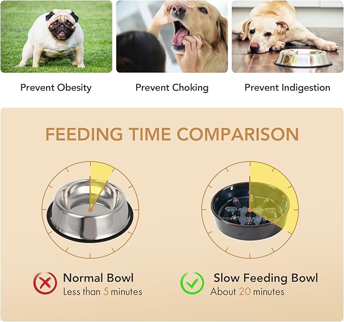 Ceramic 0.9 Cup Dog Bowl Slow Feeder, 6.1inch Slow Dog Food Bowl for Small Dog and Cat, Stop Bloat, Preventing Choking(Single Bowl, Starry Sky)