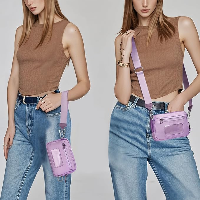 Small Nylon Crossbody Bags For Women,Wristlet Wallets With Phone Organizer, 2 In 1 iris Wallet, Zip Around Wallets (Light Purple)
