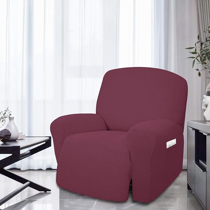 Easy-Going 4 Pieces Oversized Recliner Stretch Sofa Slipcover Sofa Cover Furniture Protector Couch Soft with Elastic Bottom Polyester Spandex Jacquard Fabric Small Checks ASHRose,X-Large