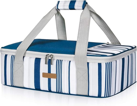LUNCIA Insulated Casserole Carrier for Hot or Cold Food, Lasagna Lugger Tote for Potluck Parties/Picnic/Cookouts, Fits 9"x13" Baking Dish, Blue