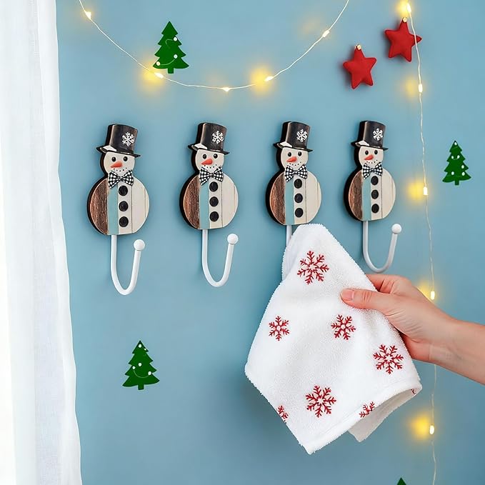 Weysat Christmas Stocking Holder Set of 4 Christmas Stocking Hooks Snowman Wall Hooks for Towel White Key Holder Bathroom Decor Rustic Decorative for Living Room Bathroom