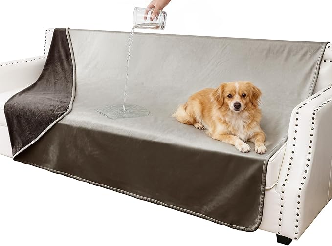Tuffeel Waterproof Blanket for Couch, Leak Proof Dog Bed Blankets Reversible, Pet Throw Sofa Furniture Protector Machine Washable-52 x82,Light Brown+Dark Brown