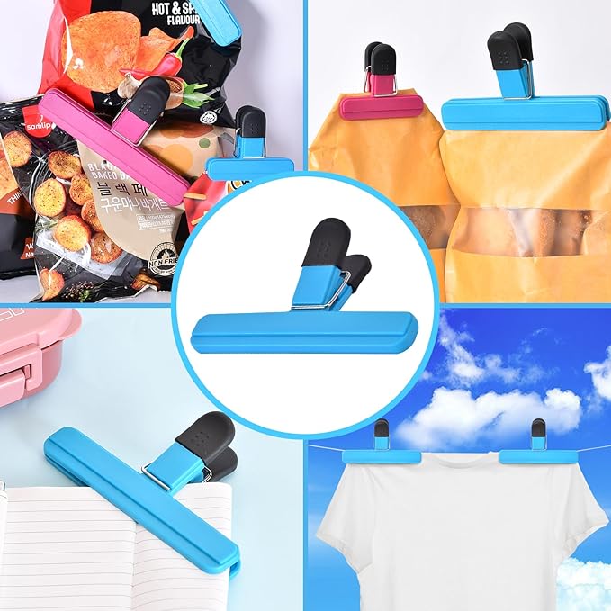 12 PCS Chip Clips Bag Clips Food Clips for Bags Sealing Clip Large Size Food Bag Clips for Food Storage Kitchen and Home（6.1in x4，3.07in x8）
