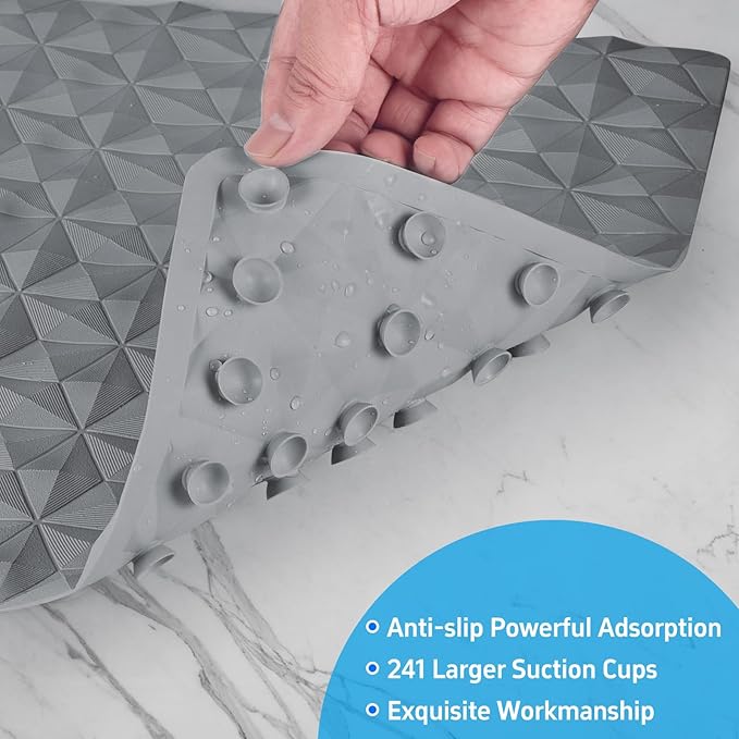 Non Slip Bathtub Mat for Bath Tub Shower - Natural Rubber Mat with Suction Cups - Large Soft Bathroom Safety Mat - Unique Diamond Pattern - Fatigue Relief - Machine Washable - 17 × 35 Inch