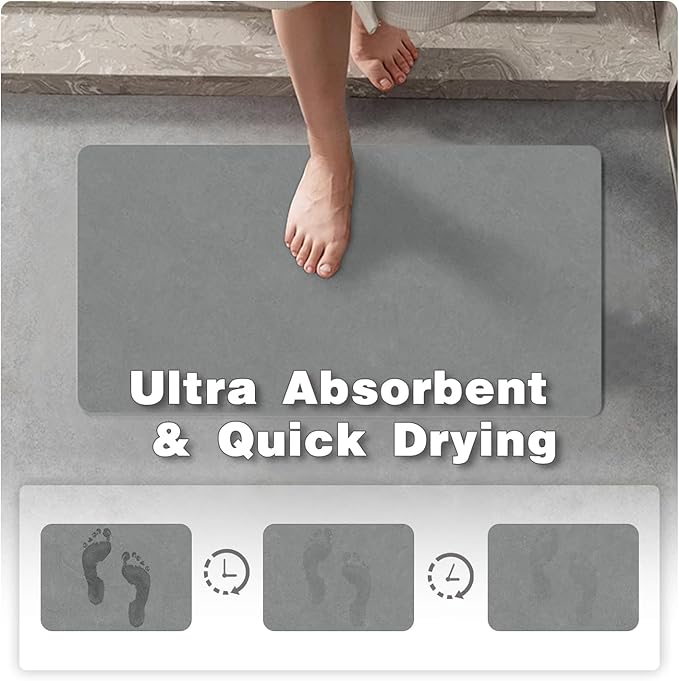 Bathroom Mat Quick Dry, Bathroom Rugs Non Slip Washable Thin Absorbent Bath Mat Fits Under Door Bathroom Floor Mat Perfect for Bath, Shower, or Sink 36"x48" Light Grey