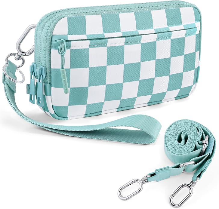 Checkered WristleWallets for Women, RFID Wallet Crossbody with 4 Zippers, Credit Card Holder Cell Phone Organizer
