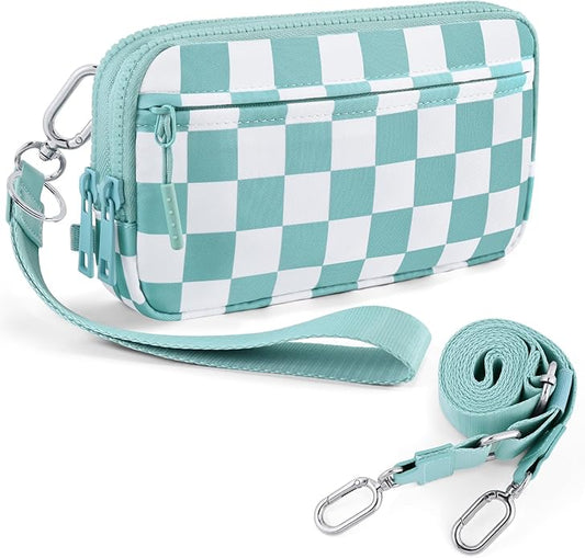 Checkered WristleWallets for Women, RFID Wallet Crossbody with 4 Zippers, Credit Card Holder Cell Phone Organizer