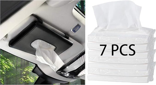 Black Car Tissue Holder with 7 PCS Tissue Refill, Sun Visor Napkin Holder, Car Tissue Box for Sun Visor, Paper Dispenser for Auto, Car Case Refill Tissue, Car Accessories