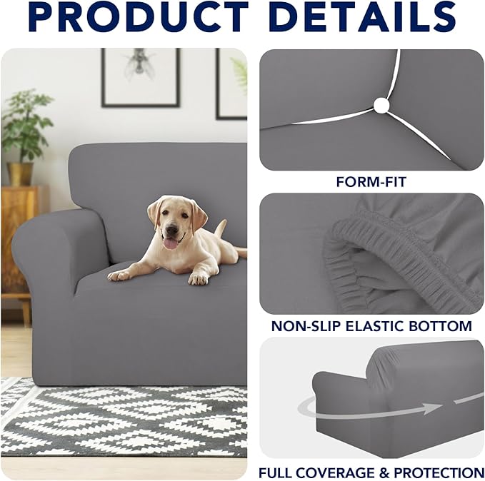 PureFit 100% Dual Waterproof Couch Cover Slipcovers for Couches and Sofas - Stretch Non Slip Fleece Sofa Covers Washable, Leakproof Furniture Protector for Kids, Pets (Oversized Sofa, Light Gray)