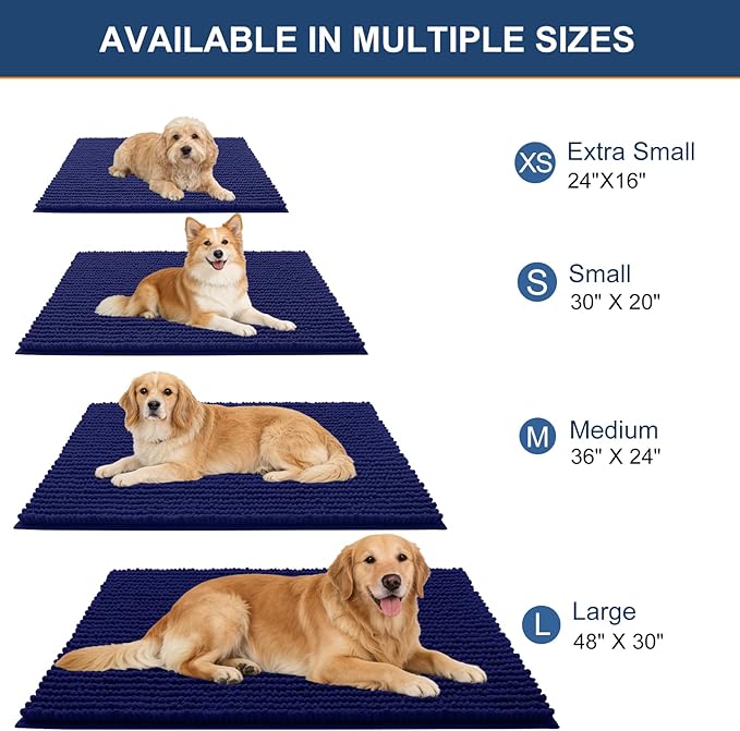 OLANLY Dog Door Mat for Muddy Paws 44x24, Ultra Absorbent Chenille Mud Doormat, Non-Slip Washable and Dirt Trapping Doormat for Indoor Entryway, Quick-Dry Indoor Pet Bed Mats for Dogs, Navy Blue