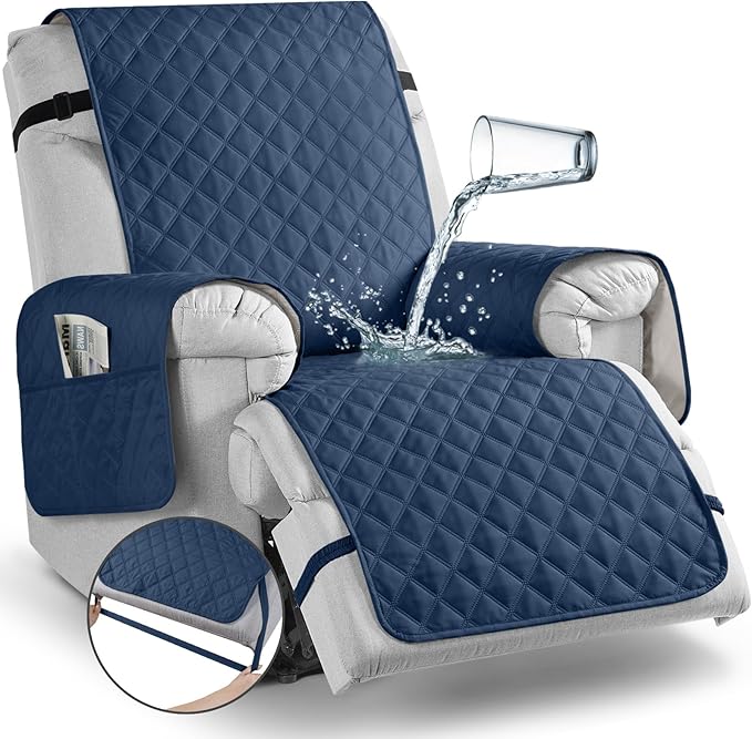 TAOCOCO Waterproof Recliner Chair Covers, Pet Cover for Large Recliner Chair with Elastic Straps, Washable Chair Seat Cover Reclining Chair Cover Furniture Protector (28'' Oversized, Ocean Blue)
