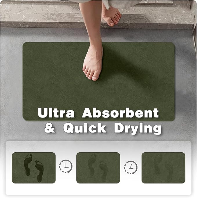 Bathroom Mat Quick Dry, Bathroom Rugs Non Slip Washable Thin Absorbent Bath Mat Fits Under Door Bathroom Floor Mat Perfect for Bath, Shower, or Sink 24"x48" Sage Green