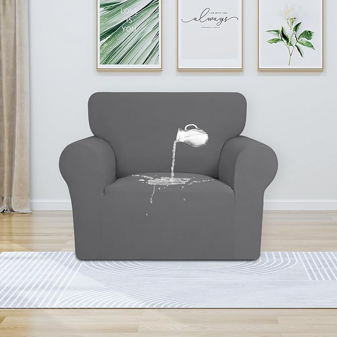 PureFit 100% Dual Waterproof Couch Cover Slipcovers for Couches and Sofas - Stretch Non Slip Fleece Sofa Covers Washable, Leakproof Furniture Protector for Kids, Pets, Dog (Chair, Gray)