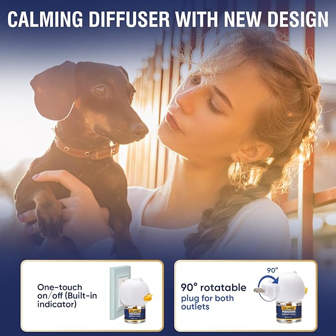Dog Calming Pheromones Diffuser 6 in 1 Kit Appeasing Pheromone Diffuser to Calm (2 Plug in+4 x48ml Refill) for Anxiety Relief Reduce Aggression Fighting Barking Stress 120 Day Supply(Tasteless)