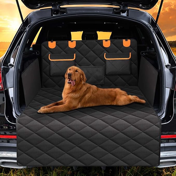 EasyHaWei 4-in-1 SUV Cargo Liner for Dogs, Non-Slip Water Resistant Pet Trunk Mat with Side Flaps Protector & Back Seat Organizer, Dog Backseat Cover for SUVs Vans