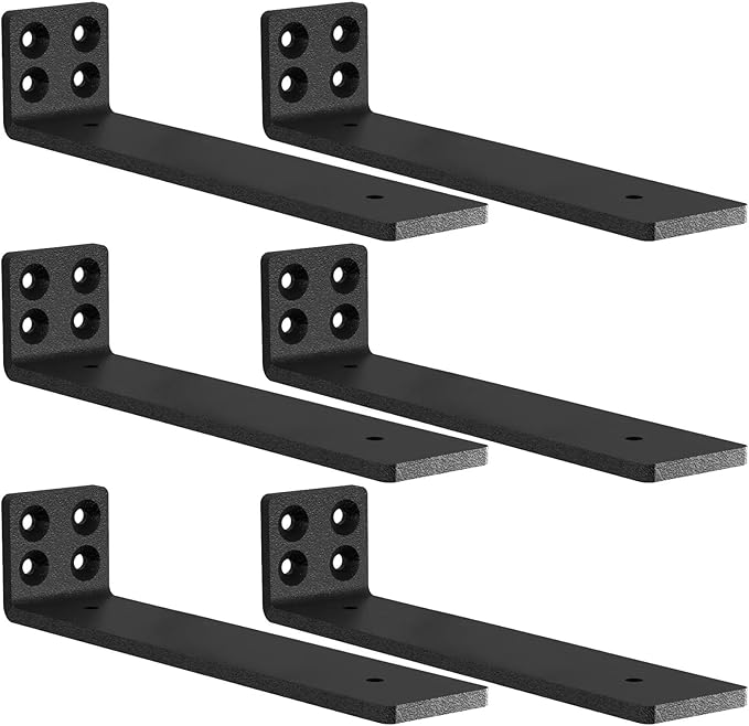 MLOQI 6 Pack Heavy Duty Shelf Brackets, L Brackets for Wood Shelves, Metal Shelf Brackets 5mm Thick Floating Shelf Bracket Up to 50KG Capacity (10Inch)