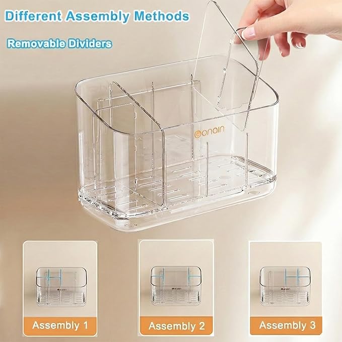 Toothbrush Holder for Bathroom Wall Mounted, 5 Slots Acrylic Toothbrush and Toothpaste Organizer Removable Dividers, Large Capacity Electric Toothbrush Holder for Family Bathroom Accessories, Clear