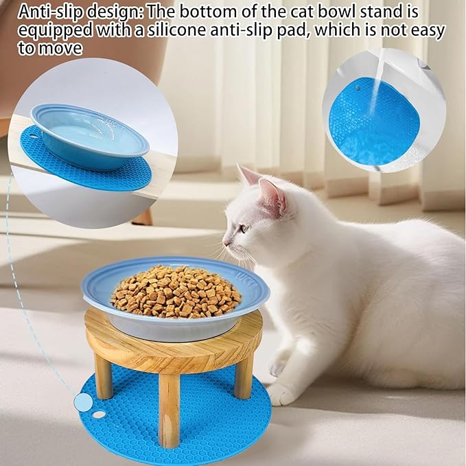 Elevated Cat Bowls Raised Ceramic Cat Dishes Adjustable Height Stand Whisker Fatigue Friendly Food Plates Feeding Station for Kittens Puppies Dog(Pink)(Blue)