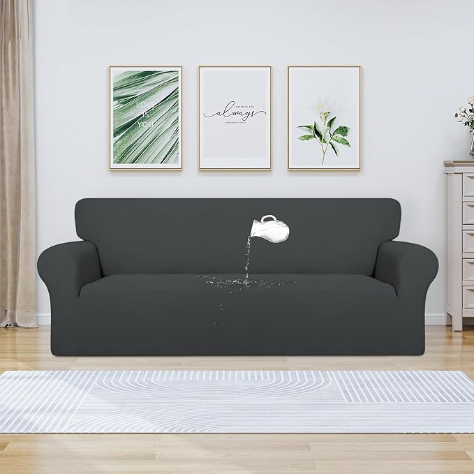PureFit 100% Dual Waterproof Couch Cover Slipcovers for Couches and Sofas - Stretch Non Slip Fleece Sofa Covers Washable, Leakproof Furniture Protector for Kids, Pets, Dog (Sofa, Dark Gray)