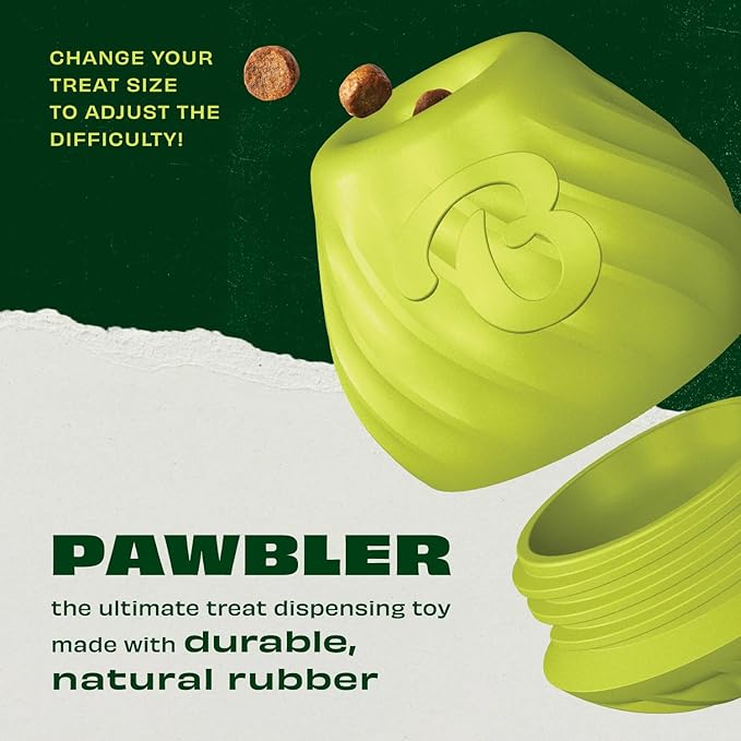 Benebone Pawbler - Natural Rubber Interactive Enrichment Treat and Kibble Dispensing Dog Toy – Great for Boredom - Medium/Large