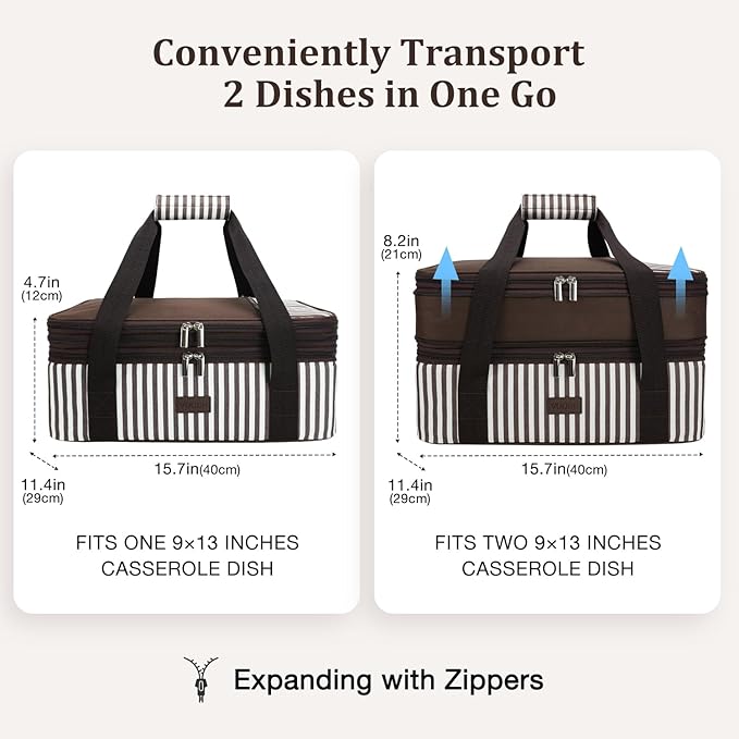 Vuudh Expandable Casserole Carrier Bag - Double Decker Food Bag, Insulated Casserole Carrier for Hot or Cold Food, Lasagna Holder Tote for Picnics,Beaches,Traveling or Gifts