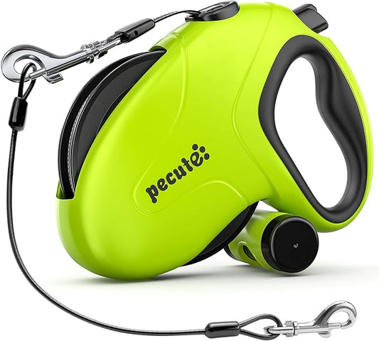 Pecute 32ft Retractable Dog Leash with Poo Bag Holder, Chew Proof Dog Leash with 360° Tangle-Free Extended, Anti-Slip Handle & Quick Brake Button, Suitable for Dogs Up to 66lbs in Weight