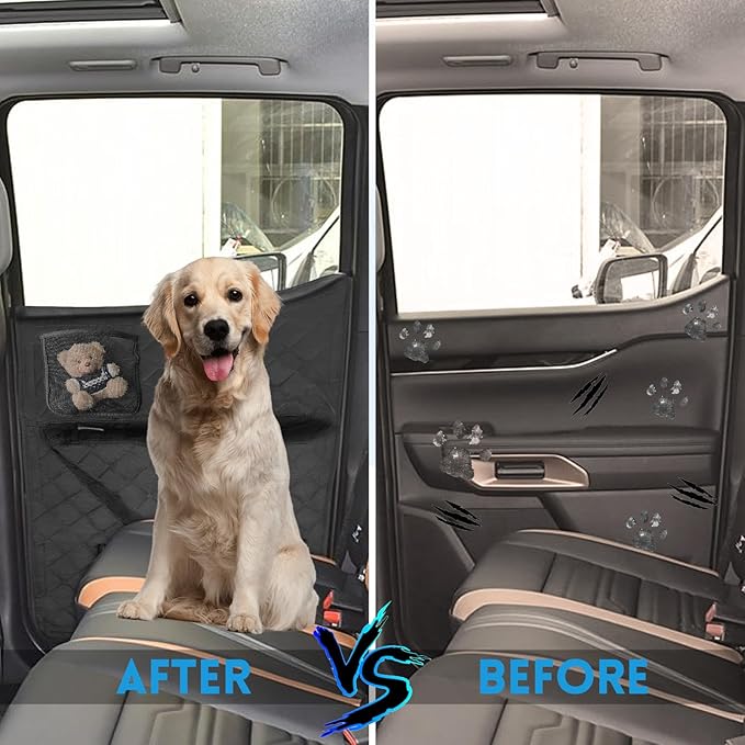 nuoozy Dog Car Door Protector Compatible with Ford Ranger 2019 2020 2021 2022 2023 Thickening Pet Vehicle Door Guard Cover with Storage Pocket Anti-Scratch Nonslip Machine Washable Black (2 Pack)