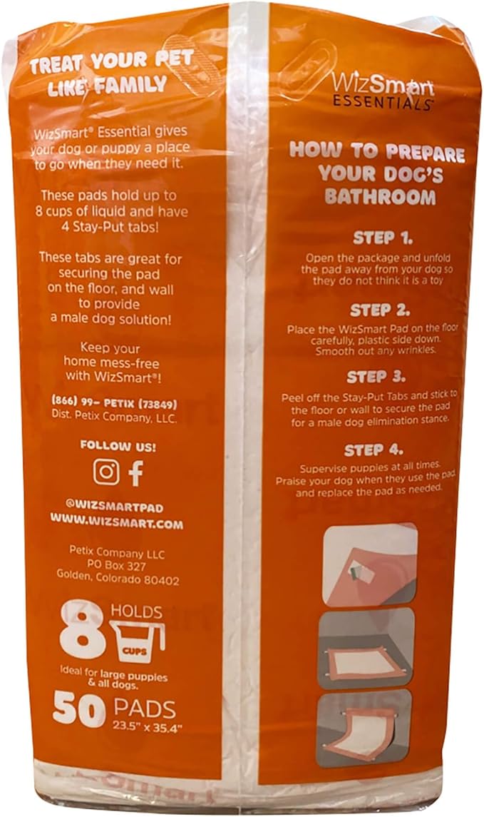 WizSmart Essentials Large Dog Pads, 23.5" x 22", Extra Absorbent Puppy Training Pads, Indoor Potty Pads, Leakproof Gel Pads for Small Dogs, Crate, House, Travel, Eco-Friendly, Non-Slip - 50 Count