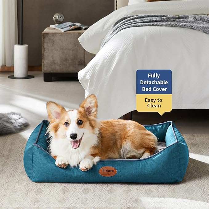 Orthopedic Dog Beds for Medium Dogs, Durable Egg Crate Foam Sofa Dog Bed wit Washable Removable Cover,Waterproof Lining,Pet Bed for Large Dogs (Peacock Blue, 31.5" L x 25.2" W x 7" Th)