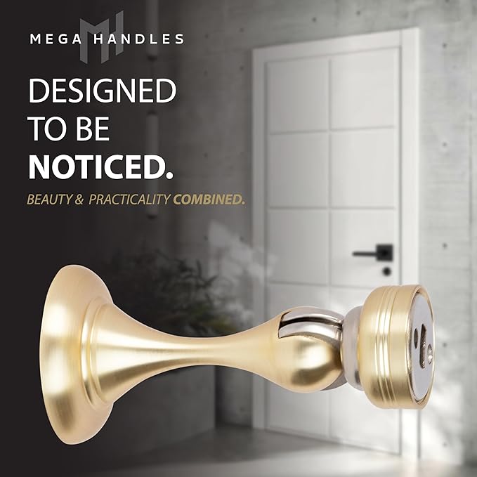MEGA HANDLES Magnetic Door Stopper, Scratch Free Magnetic Door Catch for Wall, Elegant Magnet Door Stopper for Bottom of The Door- Satin Brass (1 Pack)