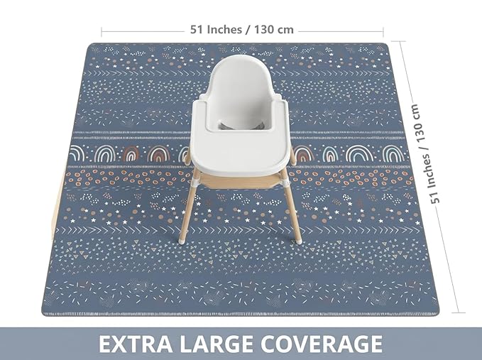 Splat Mat for Under High Chair/Arts/Crafts, WOMUMON 51" Waterproof Spill Mat Washable Non-Slip Floor Protector Splash Mat, Messy Mat and Table Cloth