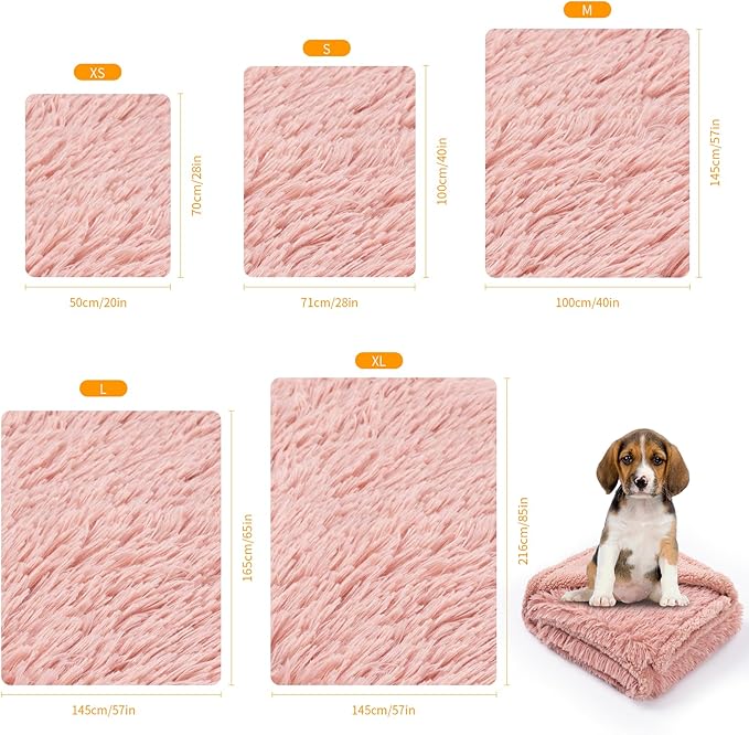 Wowchine Waterproof Pet Blanket Pink Calming Dog Blankets Fluffy Long Faux Fur Pet Throw Blankets for Couch Protector Love Bed Cover Washable(Pink,L)
