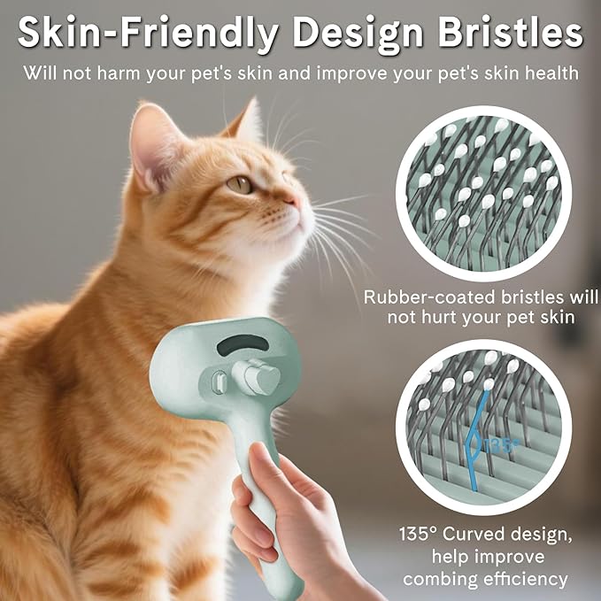 Pet Steam Brush for Dogs & Cats - 2-in-1 Deshedding & Detangling Tool with Steam Spray, Anti-Static Grooming Brush for Long/Short Haired Pets, Waterless Cleaning & Massage(Green)