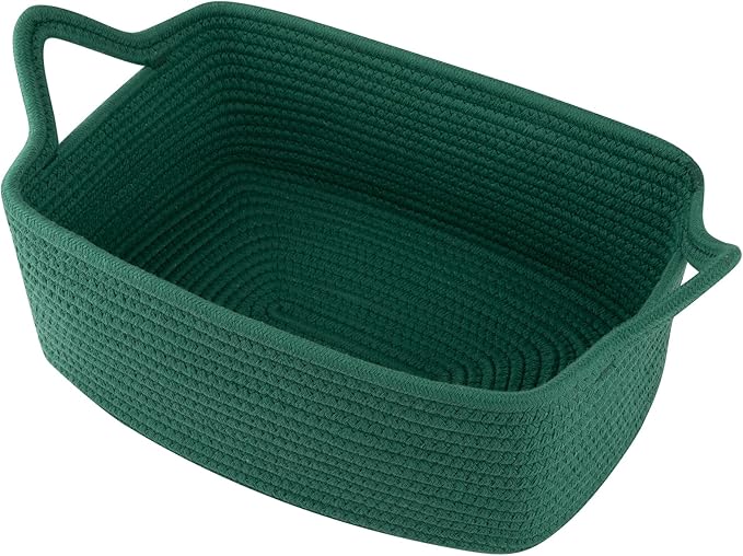 OIAHOMY Woven Basket, Gift Basket Empty with Gift Bags and Ribbons, Rope Baskets for Baby Showers, Storage Baskets with Handles for Nursery, Pet Toy Organizer - Christmas Green