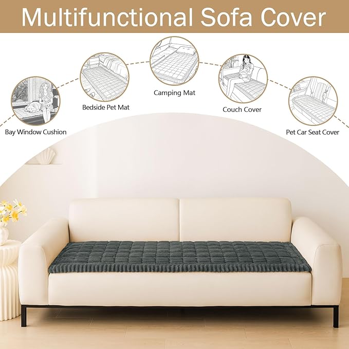 hyha Couch Covers for Dogs Washable, Non Slip Plush Dog Sofa Protectors, Fuzzy Pet Couch Covers for 3 Cushion Sofa Pet Friendly (Dark Grey, 27.6" x 59")